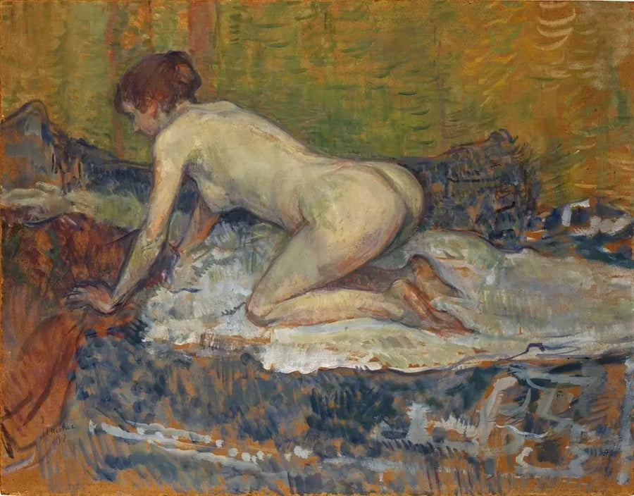 Femme rousse nue accroupie - Henri de Toulouse-Lautrec image 1 copie de tableau peinte à la main