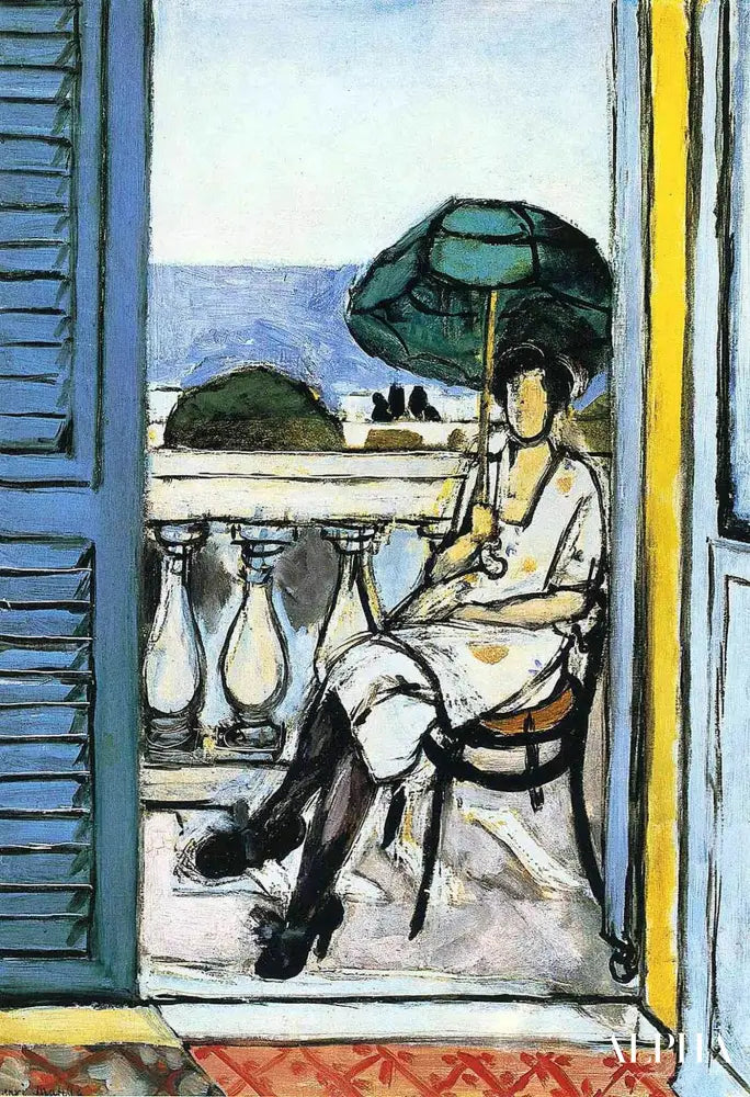 Femmes avec un parasol vert sur un balcon - Matisse - Reproductions de tableaux et peintures haut de gamme