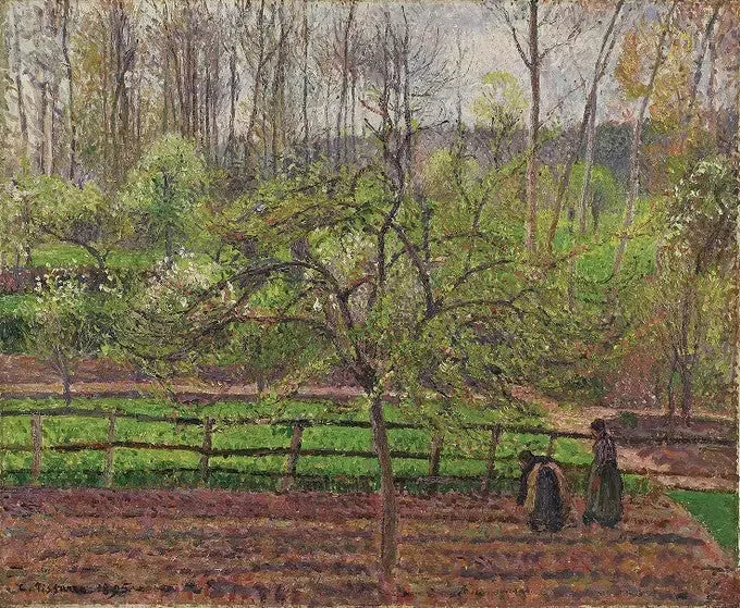 Женщины в саду, весна, серое время, Эрагни - Камиль Писсарро