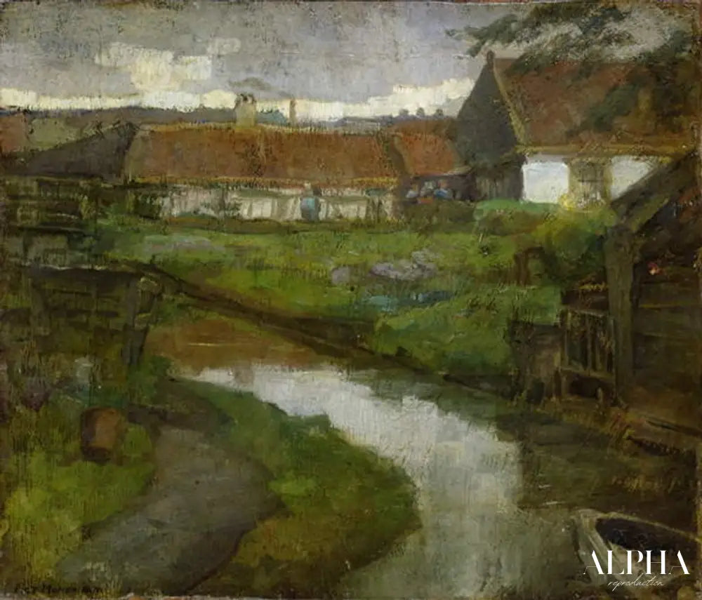 Ferme et fossé d'irrigation avec la proue d'un bateau à rames - Mondrian - Reproductions de tableaux et peintures haut de gamme