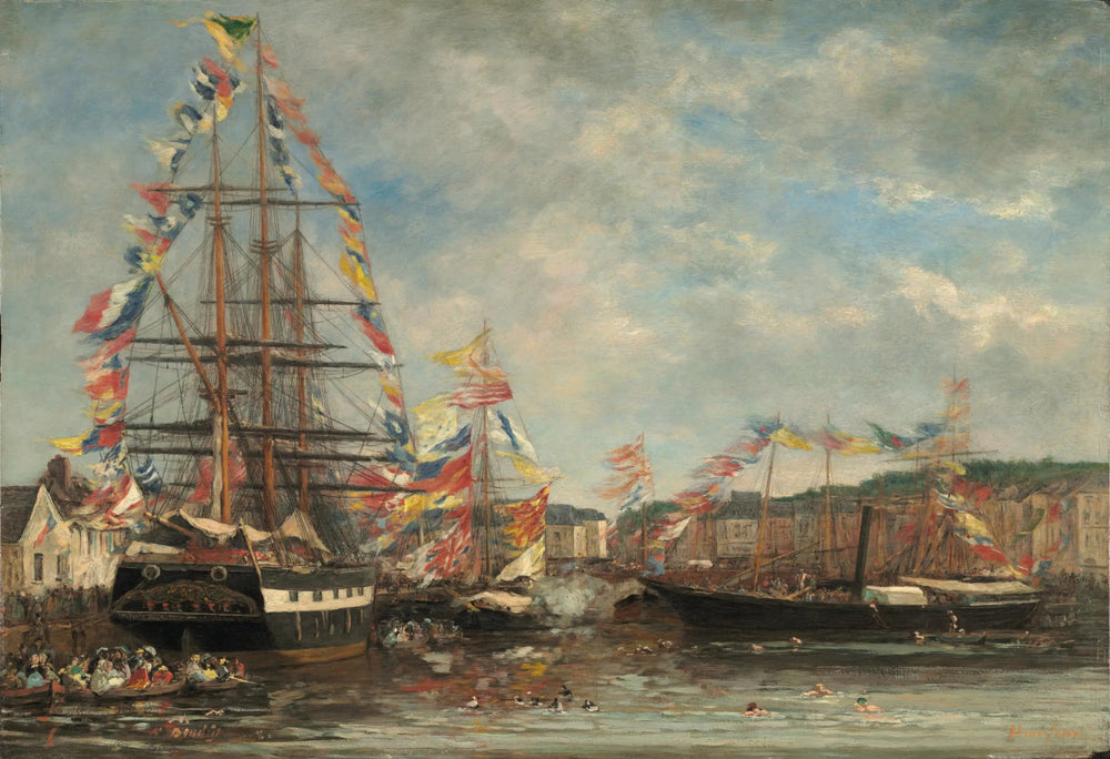 Fête dans le port de Honfleur - Eugène Boudin image 1 reproduction de peinture à l’huile