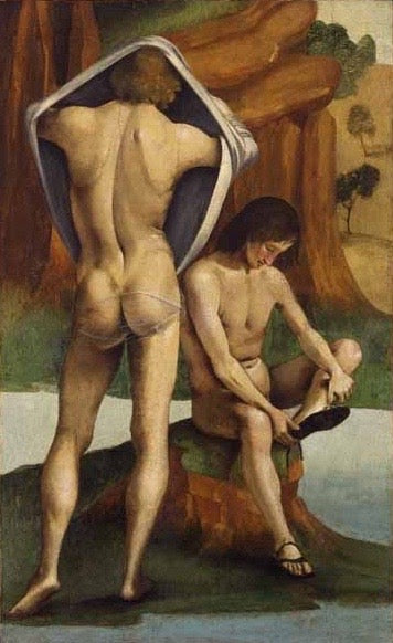 Фигуры на пейзаже: Два обнажённых молодых человека - Лука Синьорелли