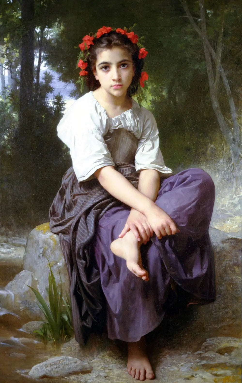 Reproduction du tableau « Fille assise au bord de la rivière - Bouguereau » par Alpha Reproduction en peinture à l’huile