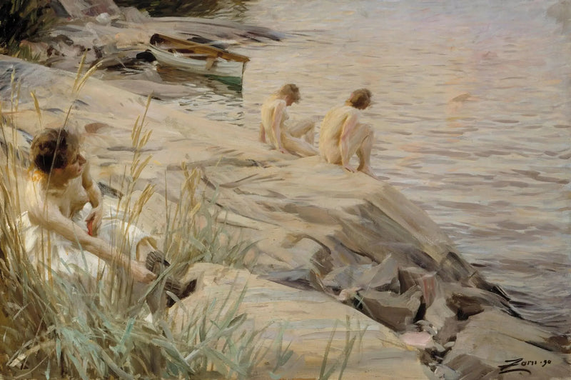 Девочки купаются на свежем воздухе; Девочки купаются на улице; На улице - Андерс Зорн