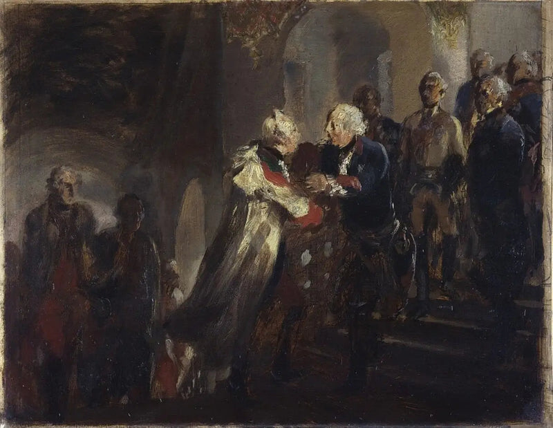 Фридерик Великий и император Иосиф II встречаются в Нейсе в 1769 году (Эскиз) - Адольф фон Мензель