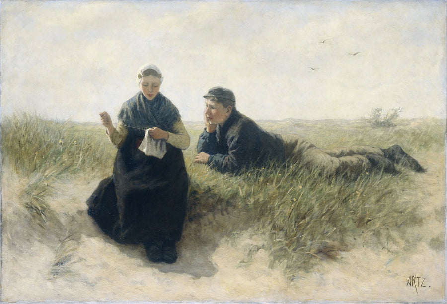 Garçon et fille dans la dune - Adolphe Artz