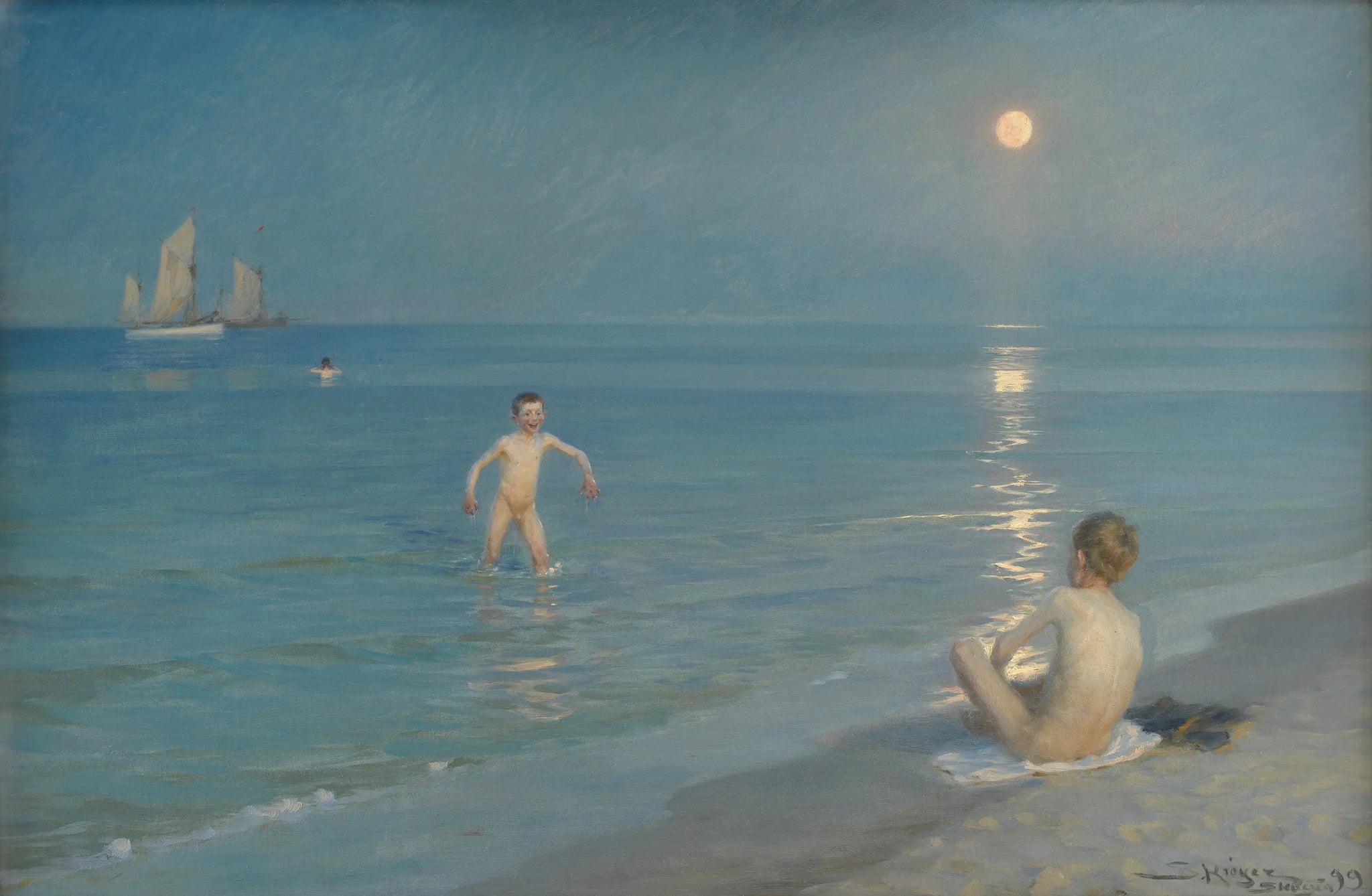Garçons se baignant à Skagen. Soirée d'été - Peder Severin Krøyer image 1 reproduction artisanale de tableau