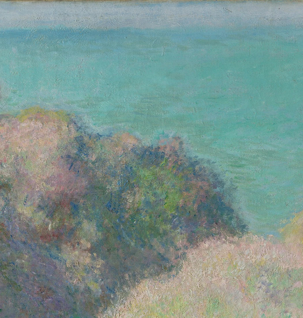 Détail de la maison du douanier et de la mer turquoise à Varengeville dans l’œuvre W1452 de Monet