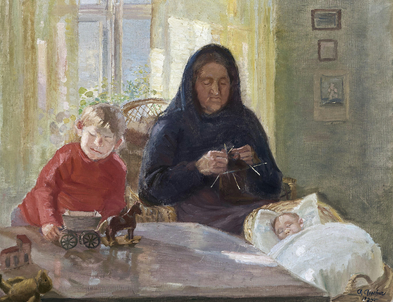 Бабушка присматривает за детьми. - Anna Ancher