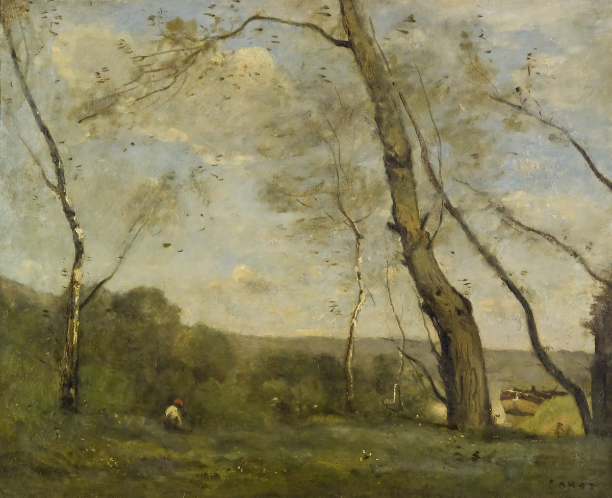 Grands arbres dominants la berge d’une rivière - Jean-Baptiste Camille Corot - Alpha Reproduction