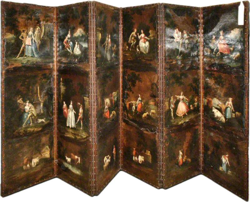 Группа из восемнадцати пейзажей с животными и персонажами (экран) - Антуан Ватто