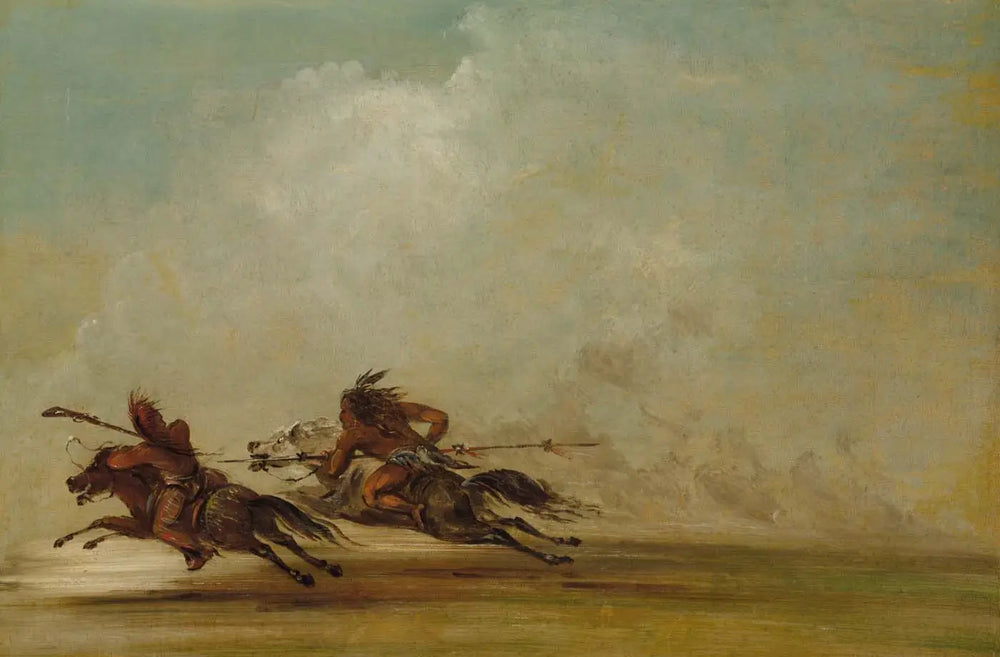 Guerrier Comanche lançant un Osage à pleine vitesse - George Catlin - Alpha Reproduction