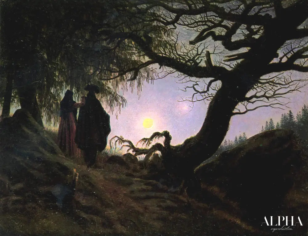 Homme et femme contemplant la Lune - Caspar David Friedrich - Reproductions de tableaux et peintures haut de gamme