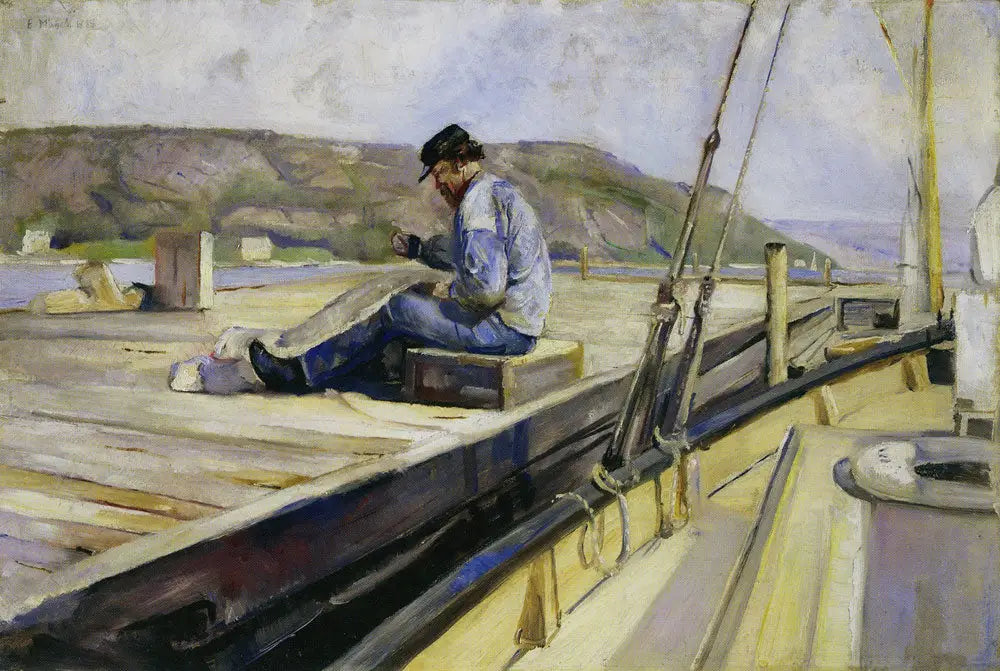 Reproduction du tableau « Homme réparant un filet - Edvard Munch » par Alpha Reproduction en peinture à l’huile