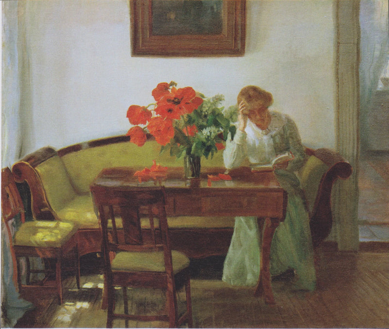 Интерьер с маками и женщиной, читающей (Lizzy Hohlenberg) - Anna Ancher