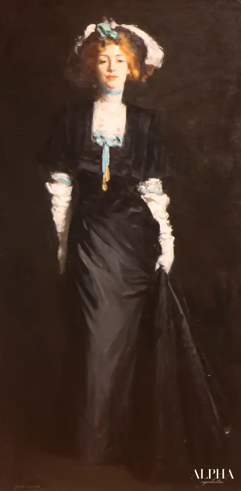 Jessica Penn en noir avec des plumes blanches - Robert Henri - Reproductions de tableaux et peintures haut de gamme