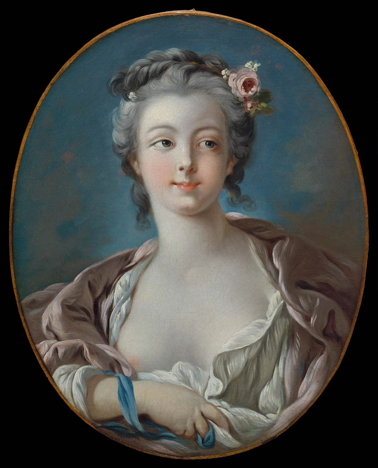Jeune femme avec fleurs aux cheveux dite à tort Portrait de Madame Boucher - François Boucher - Alpha Reproduction