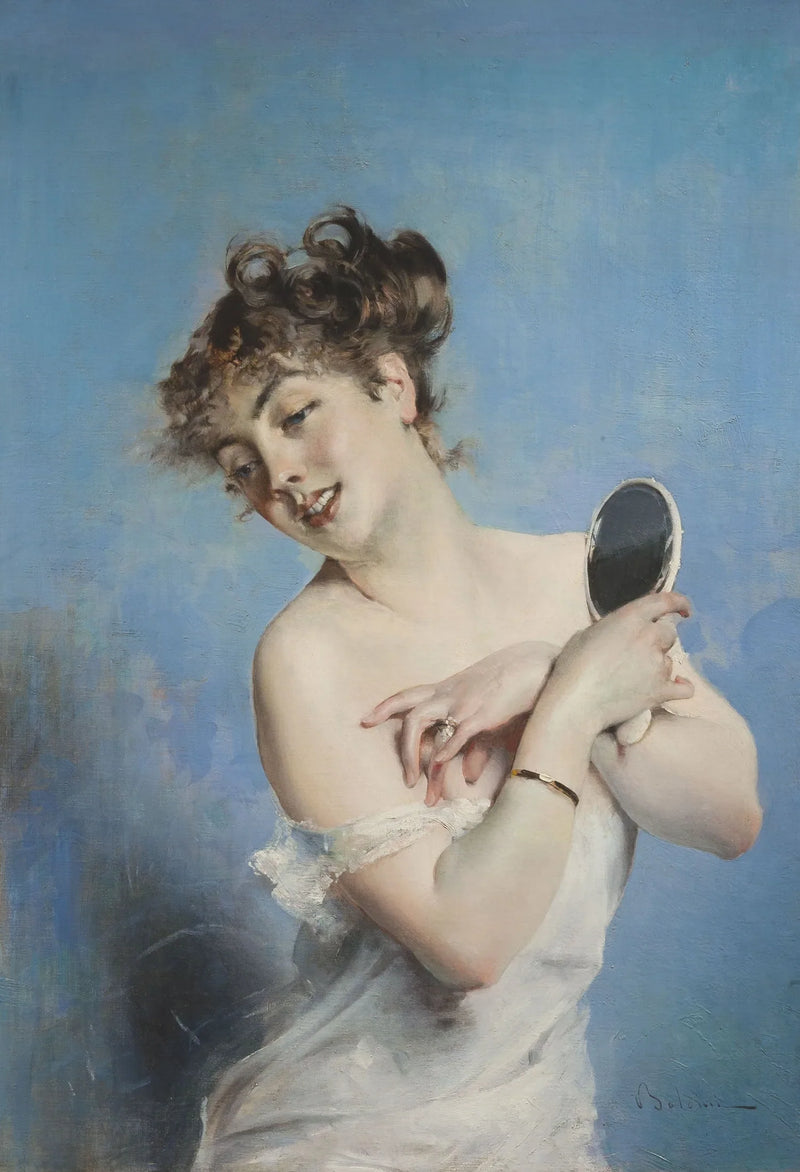 Молодая женщина в ночной рубашке (уход за собой) - Giovanni Boldini