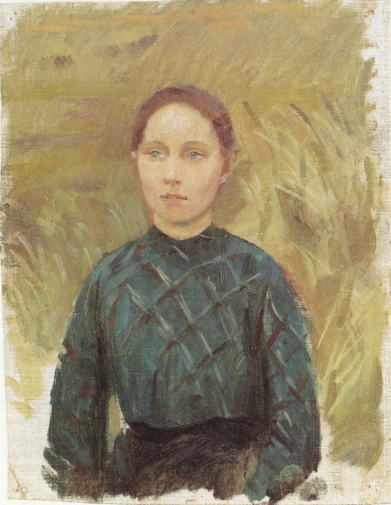 Молодая женщина в зеленом платье, сидящая в дюнах - Anna Ancher