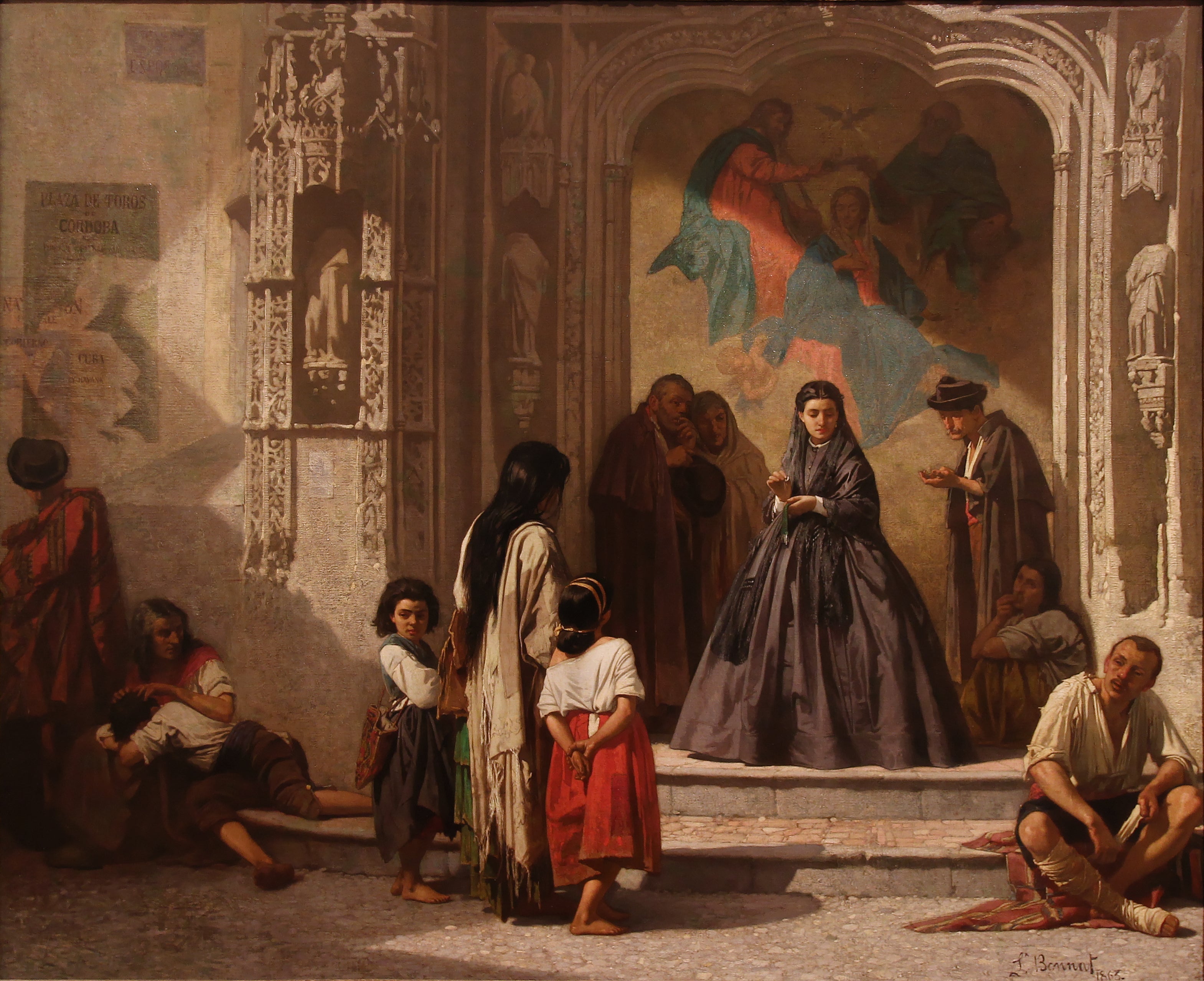 Jeune femme faisant la charité à l’entrée de la chapelle de l’hôpital Saint-Sébastien à Cordoue - Léon Bonnat - Alpha