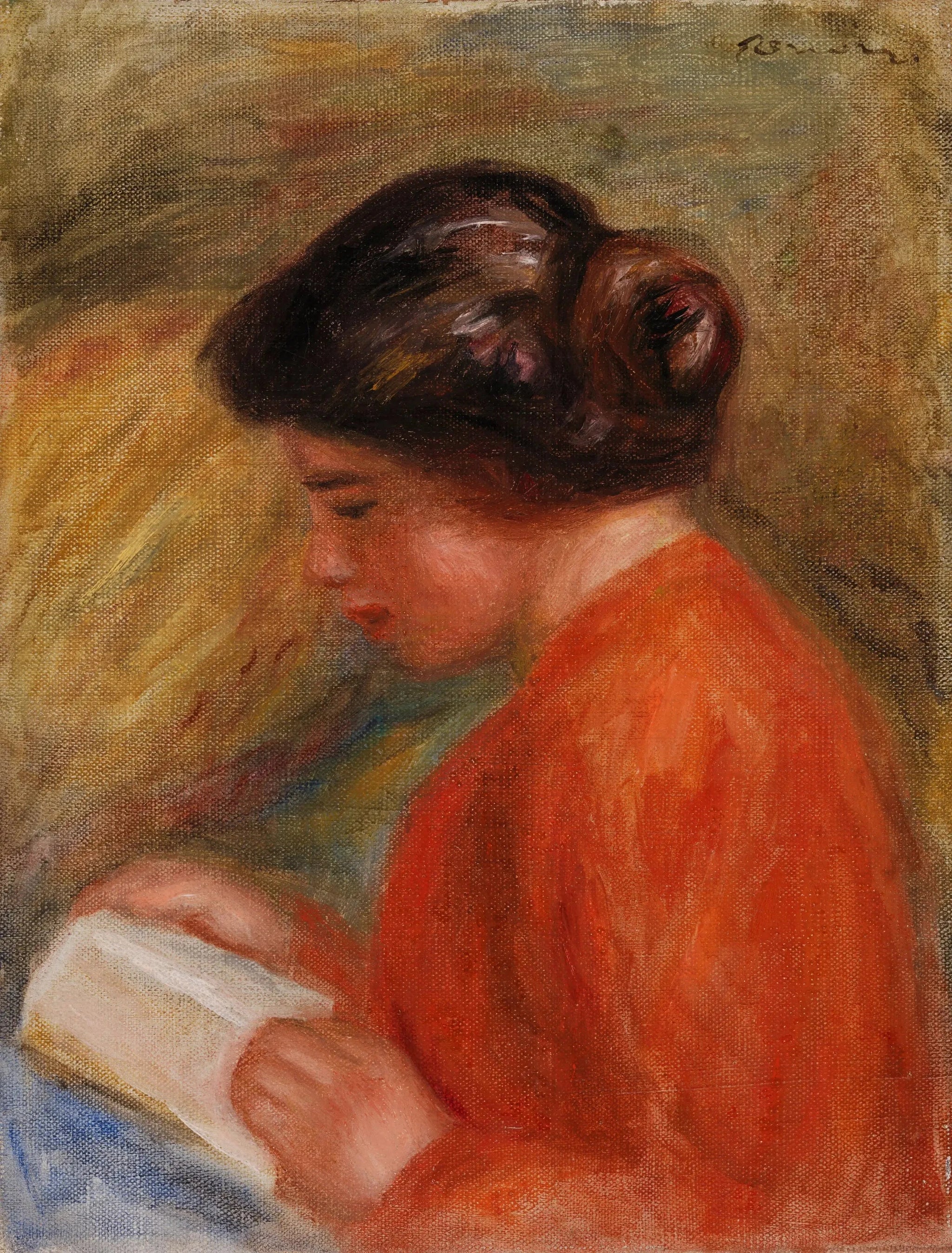 Jeune femme lisant, Renoir vers 1909 – reproduction peinture à l’huile sur toile
