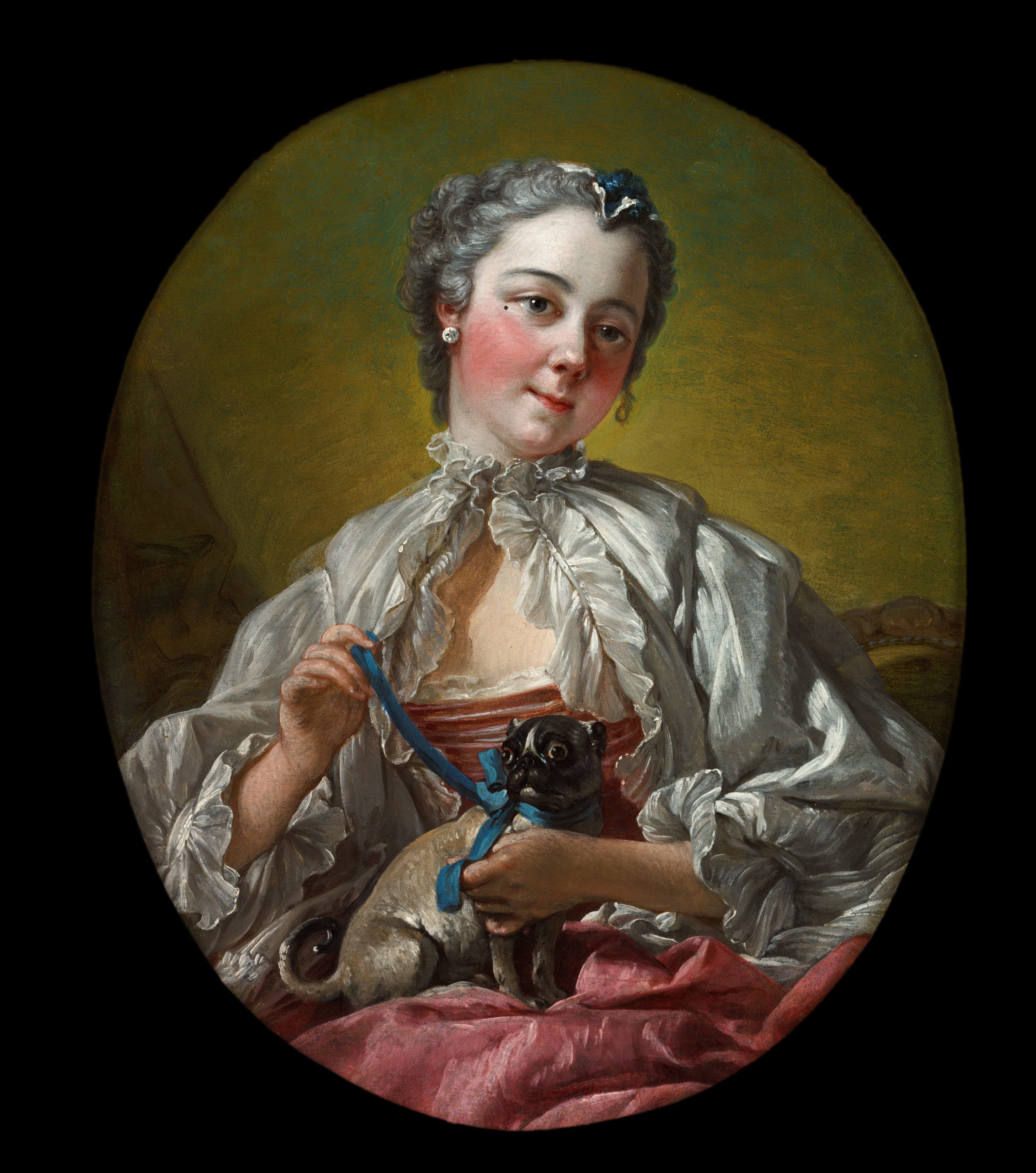 Jeune femme tenant un carlin - François Boucher - Alpha Reproduction