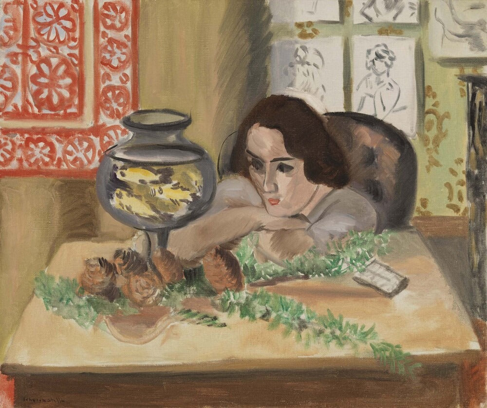 Reproduction du tableau « Jeune fille devant un aquarium - Henri Matisse » par Alpha Reproduction en peinture à l’huile