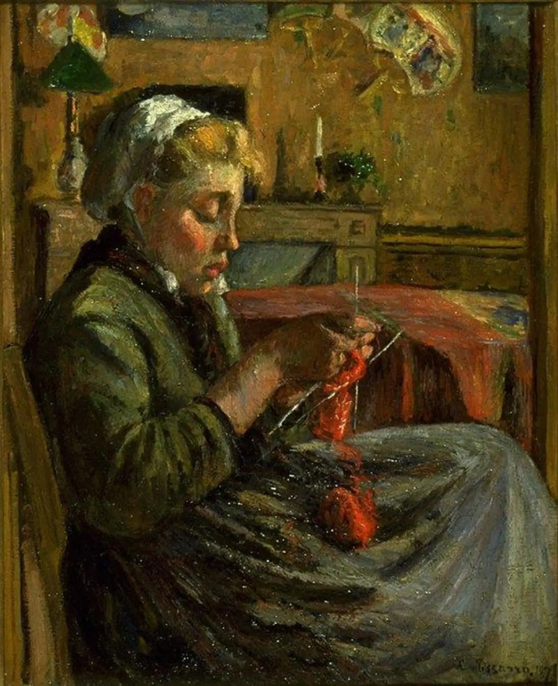 Молодая девушка, вяжущая - Камиль Писсарро