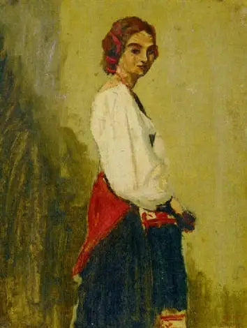 Jeune Italienne debout le corps de profil et la tête de face - Jean-Baptiste Camille Corot - Alpha Reproduction