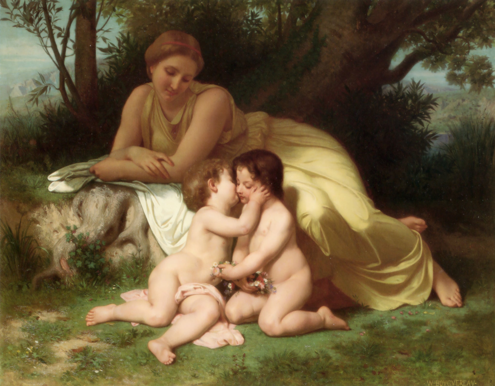 Jeune mère contemplant deux enfants qui s’embrassent de William-Adolphe Bouguereau