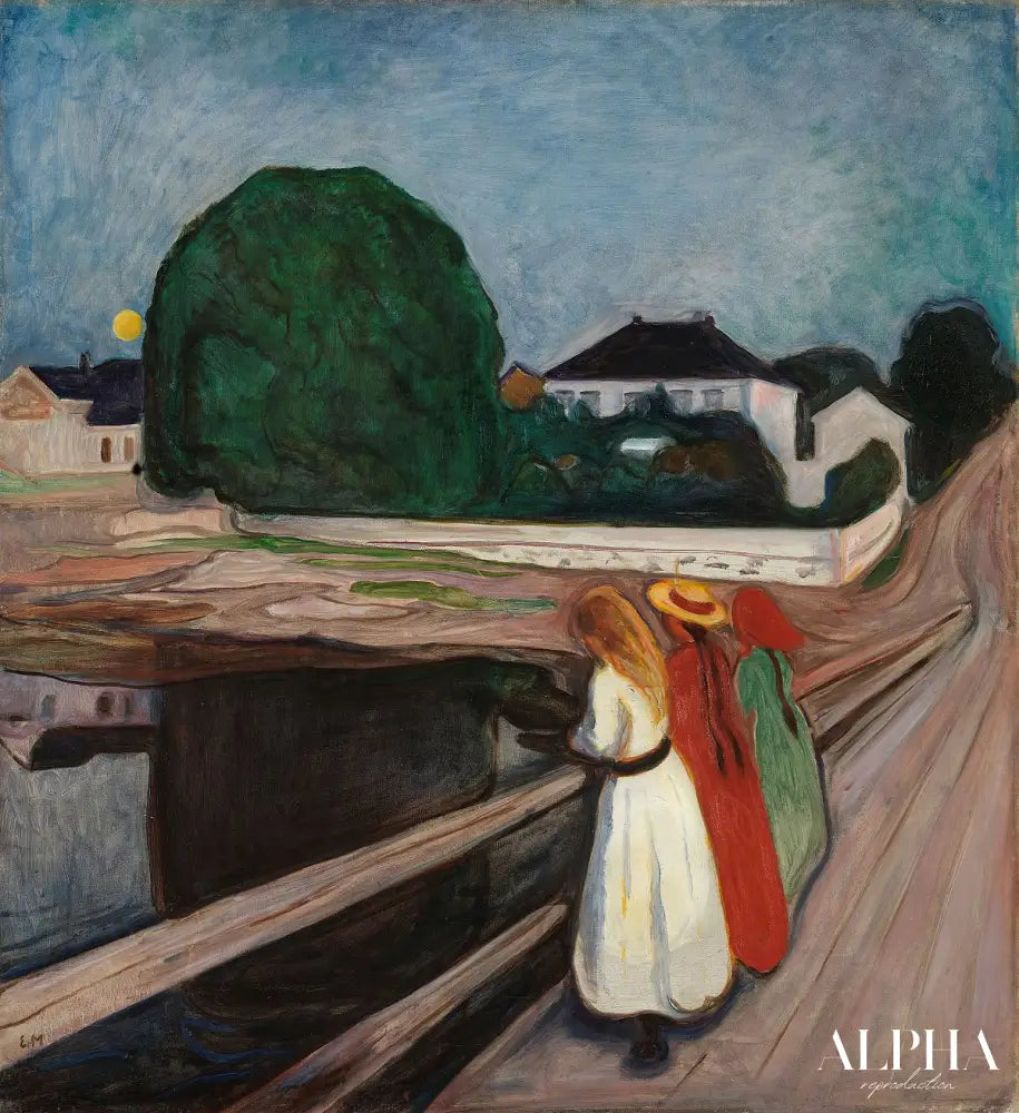 Jeunes Filles sur un pont - Edvard Munch - Reproductions de tableaux et peintures haut de gamme