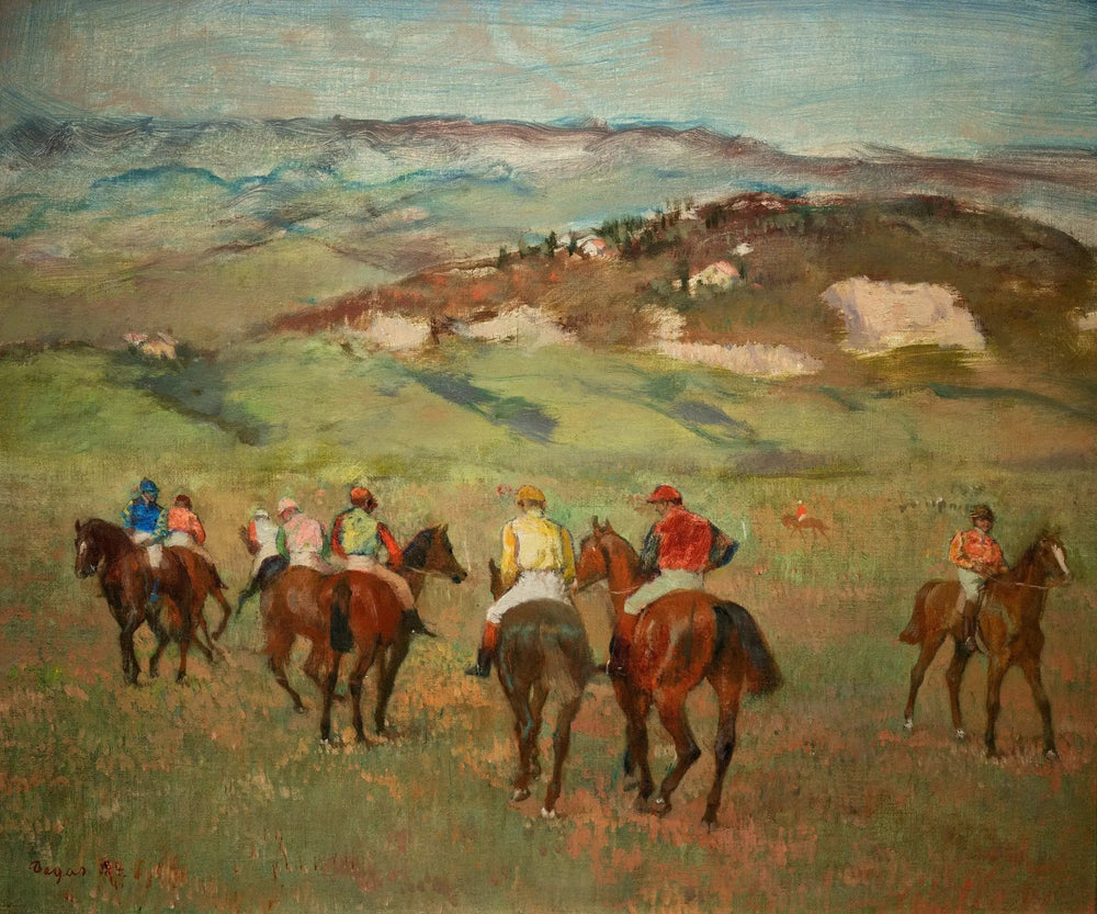 Jockeys à cheval devant les collines lointaines - Edgar Degas image 1 reproduction artisanale de tableau