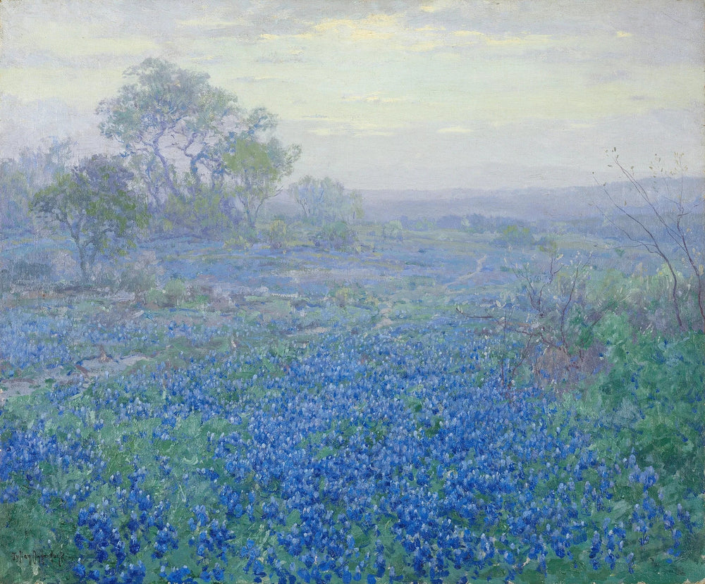 Journée nuageuse, lupins bleus près de San Antonio, Texas - Julian Onderdonk image 1 reproduction d’œuvre d’art à l’huile