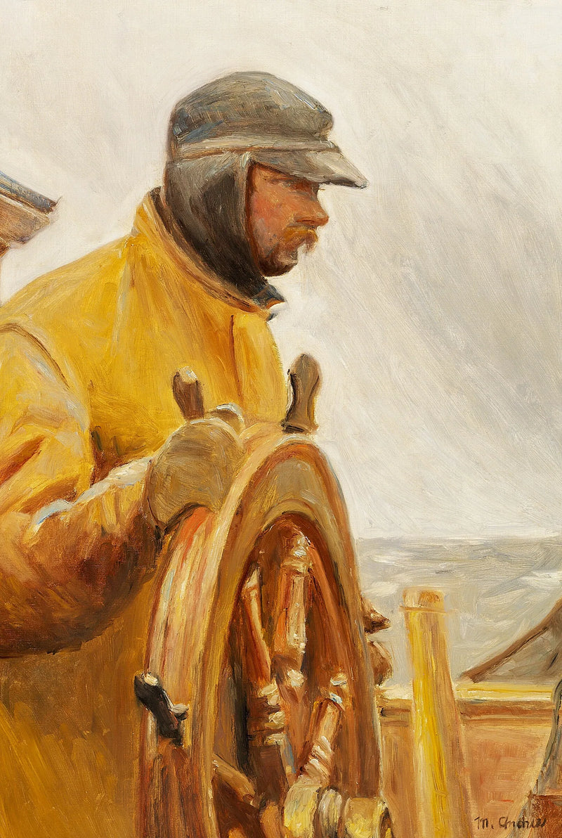 Konrad à la barre. Un pêcheur de Skagen dirige un bateau. - Michael Peter Ancher