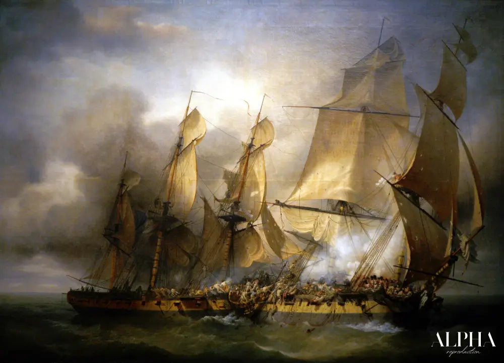 La corvette française Bayonnaise abordant le Hms Ambuscade pendant l'action du 14 décembre 1798 - Louis Philippe Crepin - Reproductions de tableaux et peintures haut de gamme