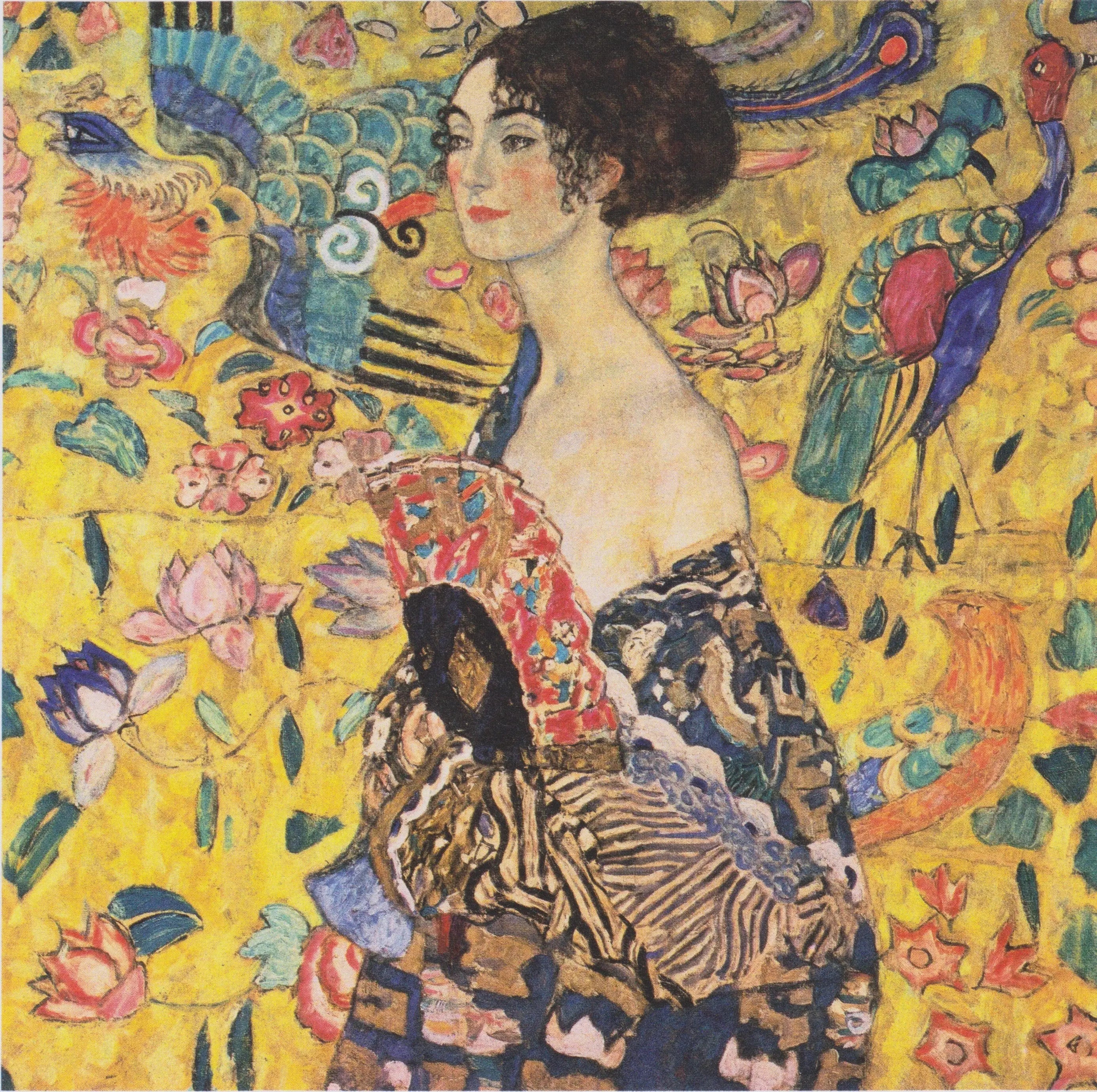 Reproduction du tableau « La Femme à l'éventail - Gustav Klimt » par Alpha Reproduction en peinture à l’huile