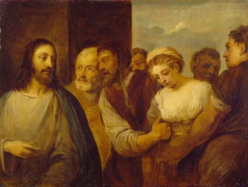 La Femme adultère (copie d'après Titien) - David Teniers le Jeune image 1 tableau peint à l’huile sur toile