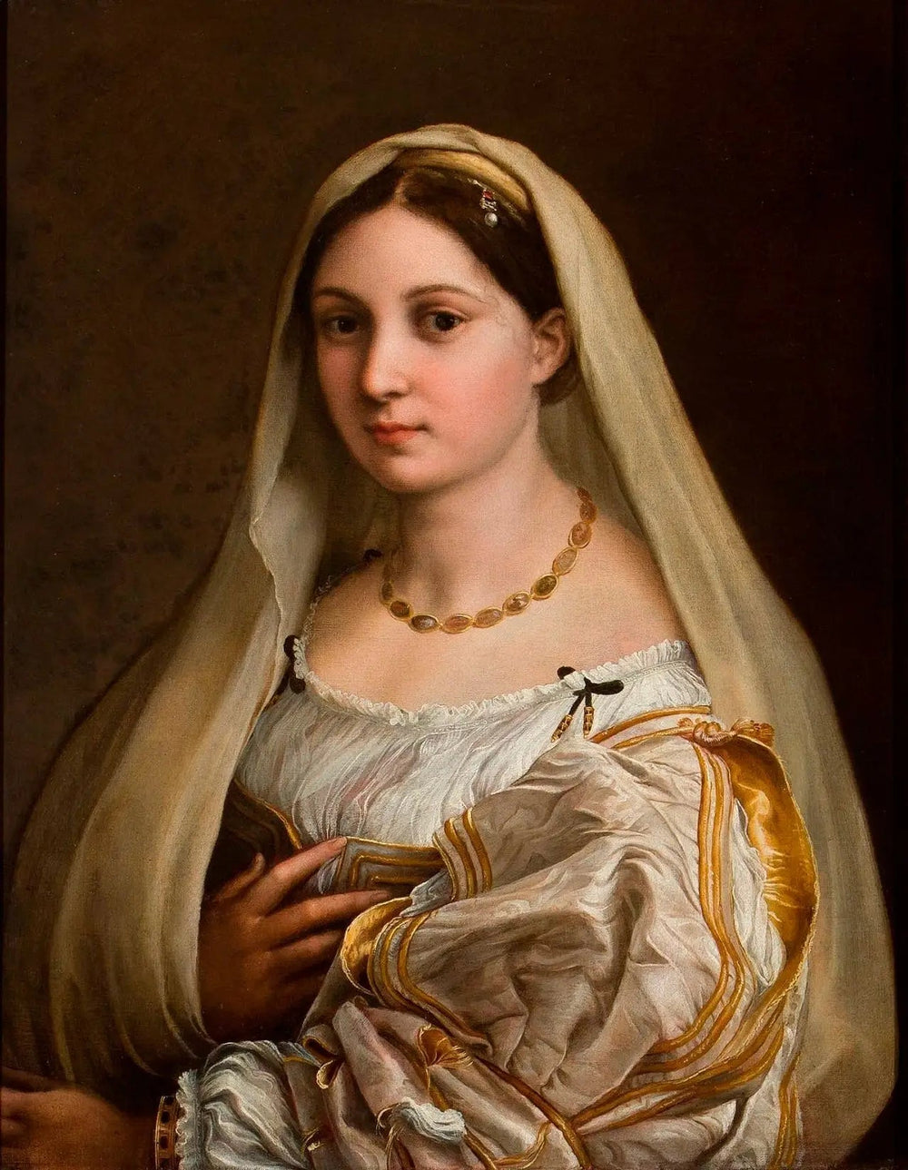 Reproduction du tableau « La femme velata - Raphaël Sanzio » par Alpha Reproduction en peinture à l’huile