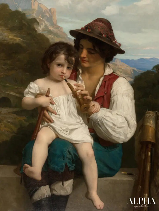 La leçon de flûte - William Bouguereau Reproductions de tableaux à la peinture à l’huile