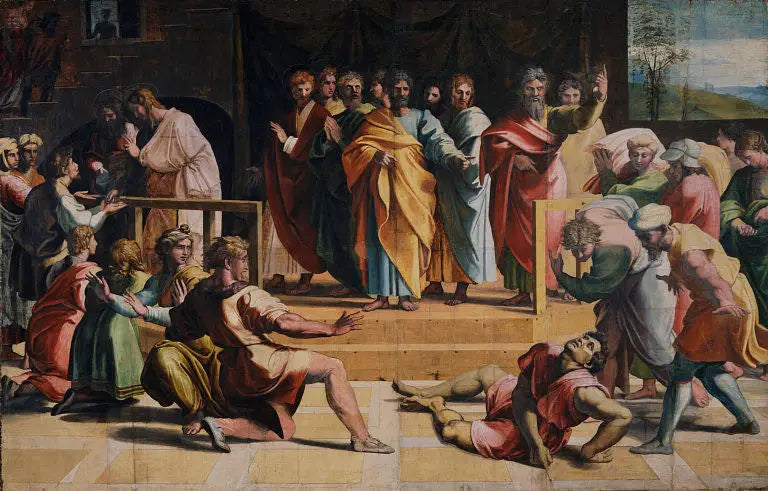 Reproduction du tableau « La Mort d'Ananie - Raphaël Sanzio » par Alpha Reproduction en peinture à l’huile