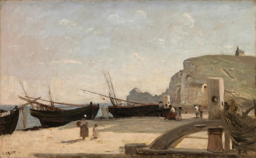 La Plage, Étretat - Jean-Baptiste Camille Corot image 1 reproduction de peinture à l’huile