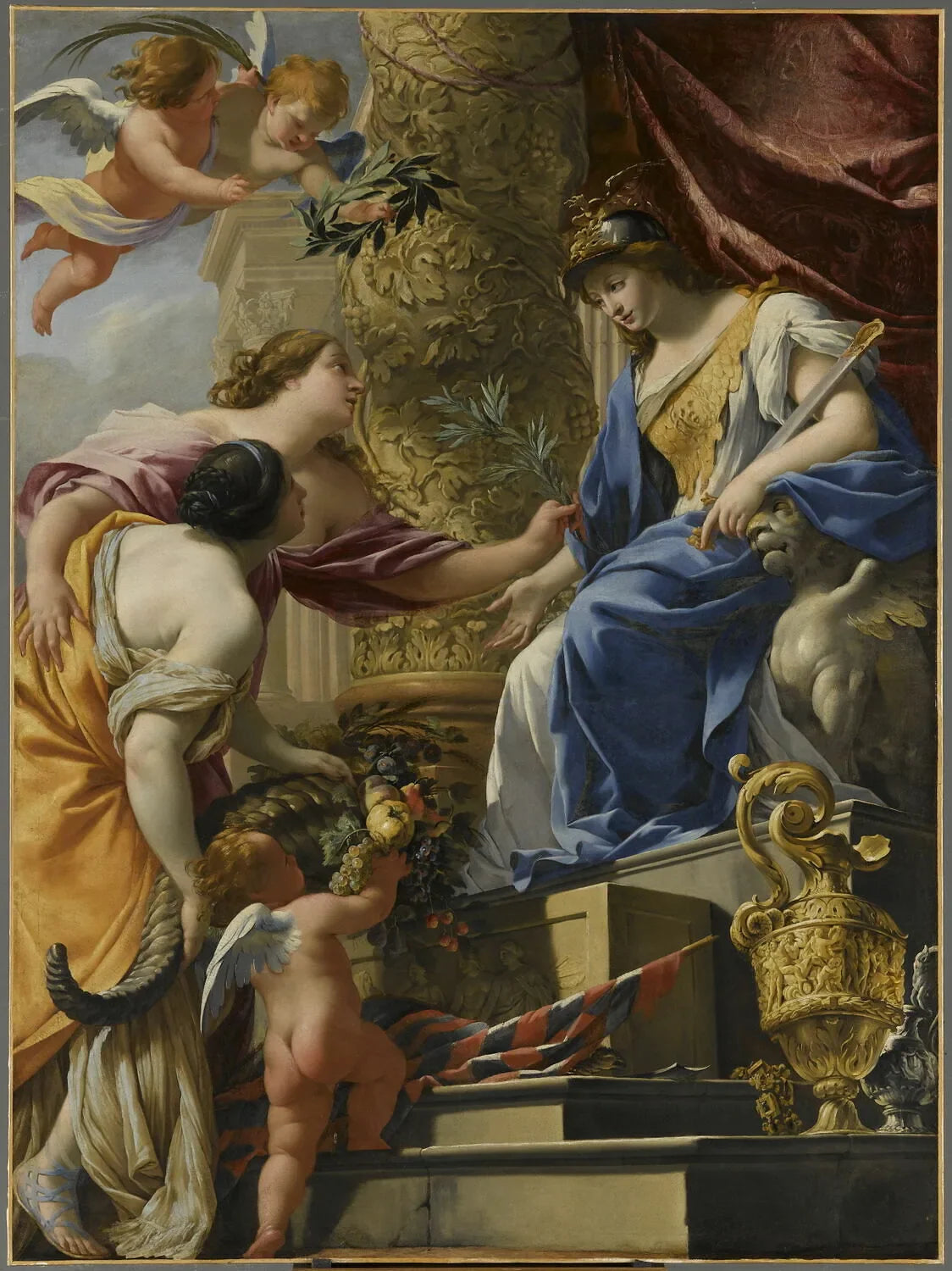 La Prudence amène la Paix et l'Abondance - Simon Vouet image 1 reproduction de peinture à l’huile