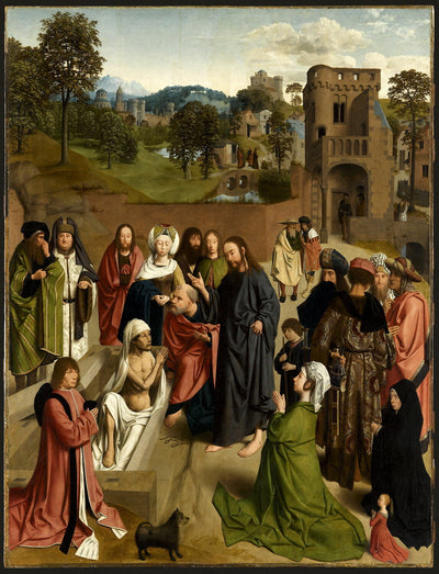 La Résurrection de Lazare avec un couple de donateurs et leur fille - Geertgen tot Sint Jans - Alpha Reproduction