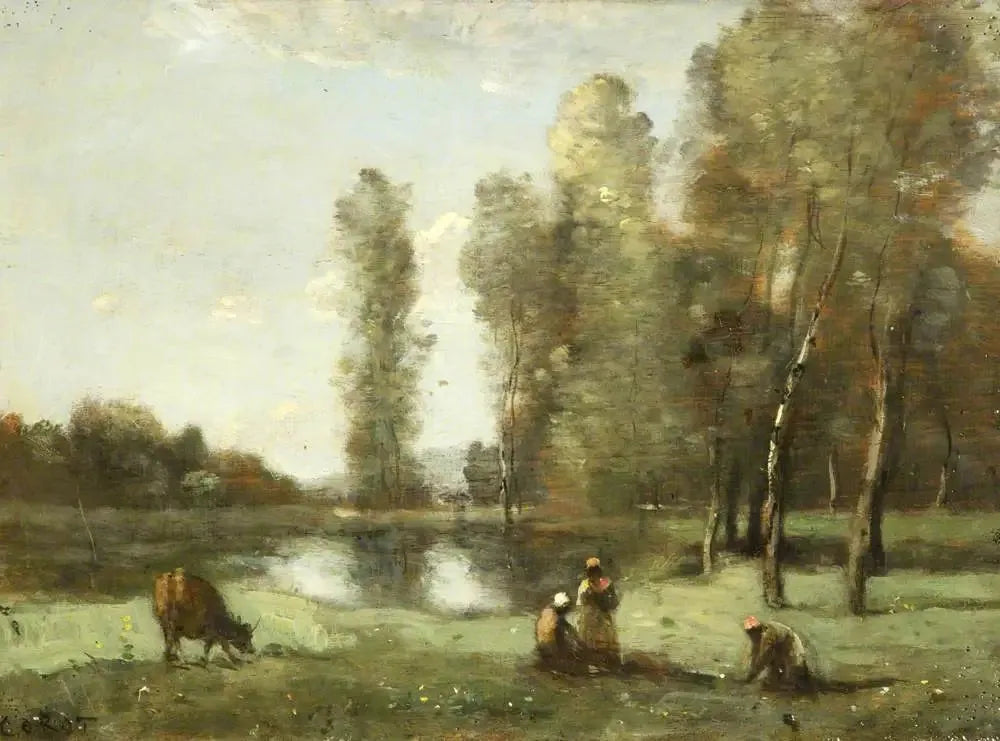 La vache à l'abreuvoir - Jean-Baptiste Camille Corot image 1 reproduction artisanale de tableau