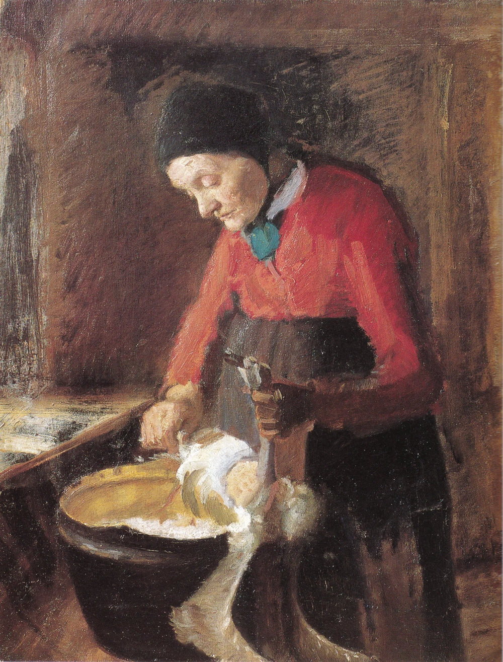 La vieille Lene plumant une oie - Anna Ancher image 1 copie peinte à la main à l’huile