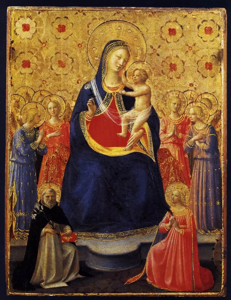La Vierge à l’Enfant en trône avec neuf anges et les saints Dominique et Catherine d’Alexandrie - Fra Angelico - Alpha
