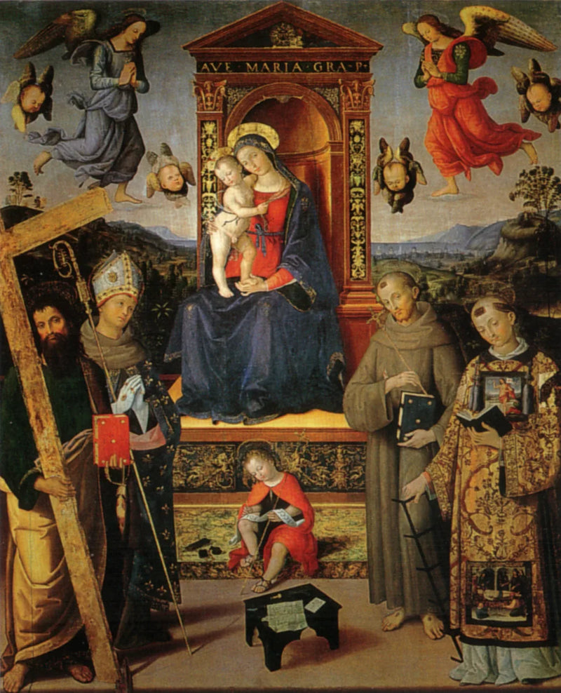 Дева Мария с Младенцем, окружённая святыми - Pinturicchio