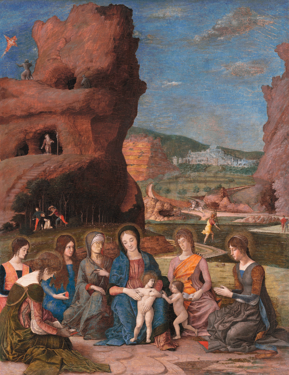 La Vierge à l’Enfant avec le petit saint Jean-Baptiste et six saintes - Andrea Mantegna - Alpha Reproduction