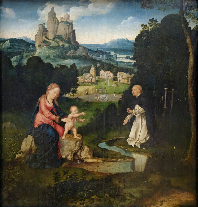 Дева и Младенец с доминиканцем, предлагающим своё сердце - Joos van Cleve