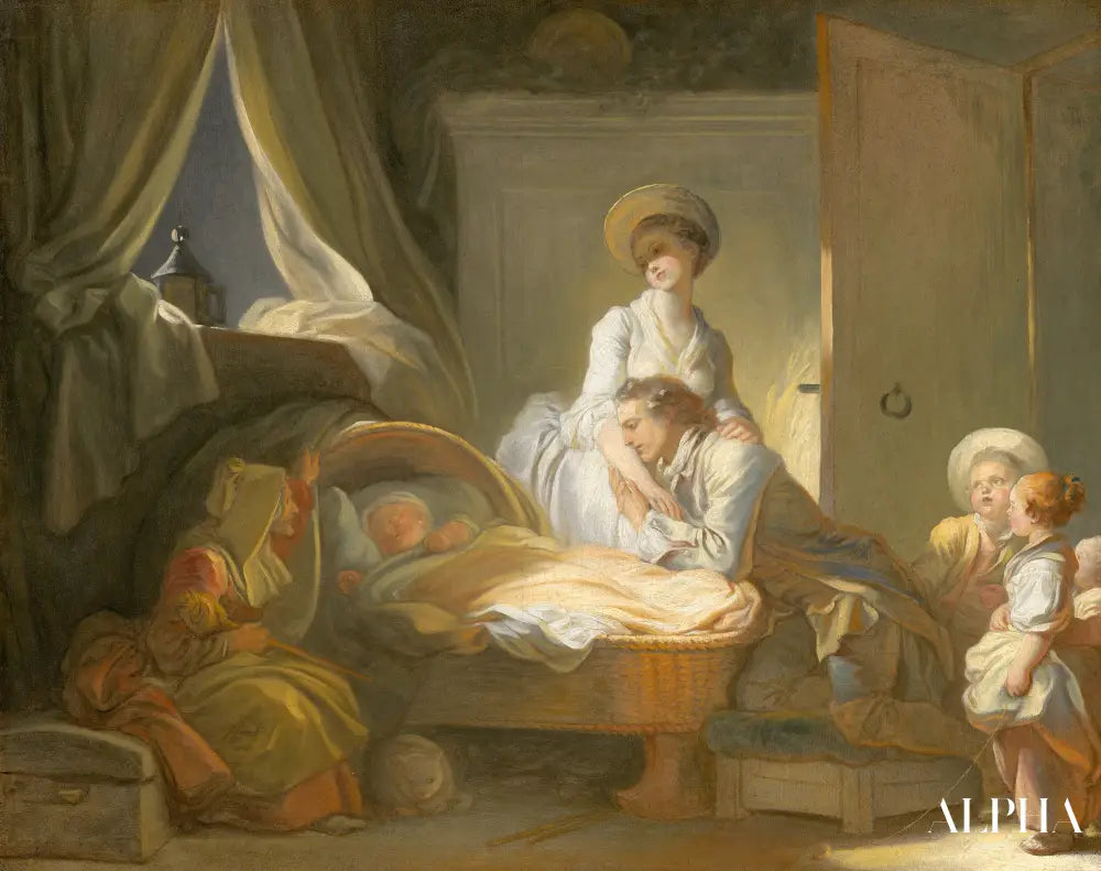 La visite à la crèche - Jean-Honoré Fragonard - Reproductions de tableaux et peintures haut de gamme